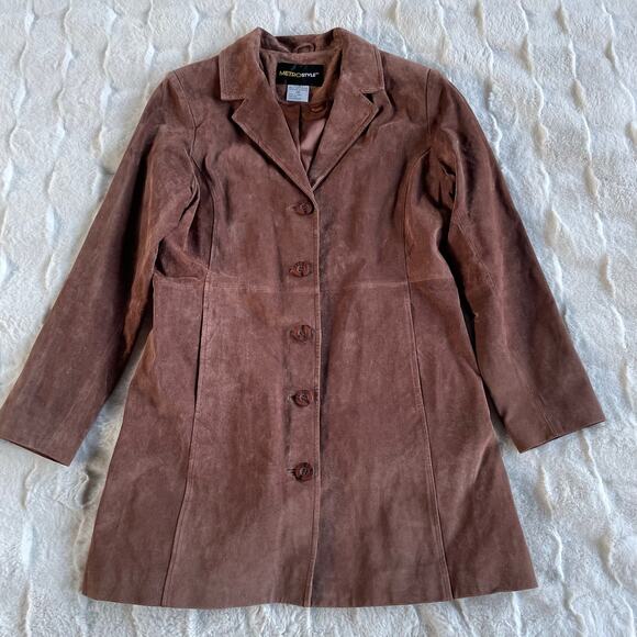 🔥Vintage Y2K Metrostyle Soft Leather Suede Classic Preppy Duster Jacket Sz 10P - Picture 7 of 16